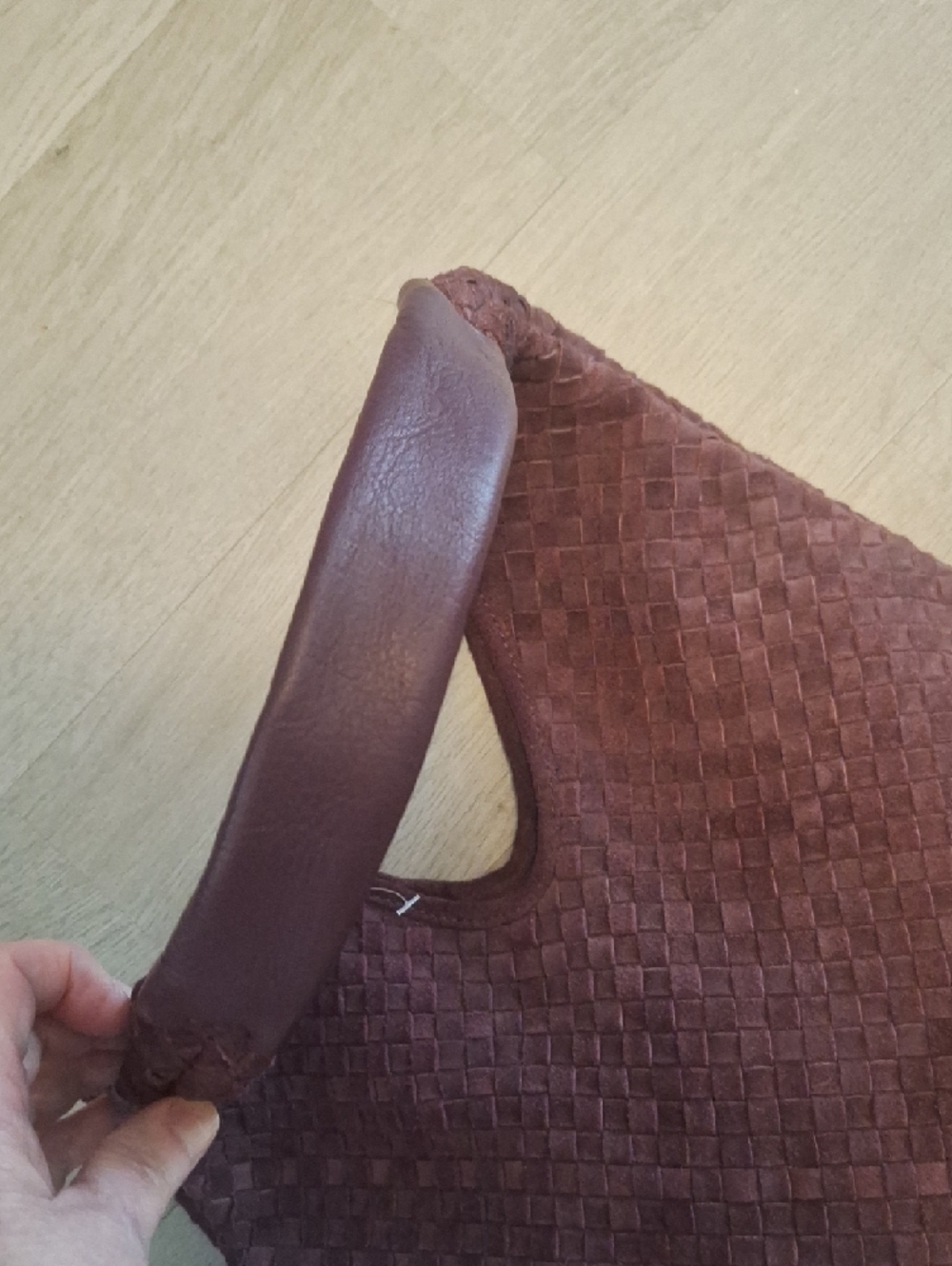 Woven Suede Hobo Bag in Eggplant - Picture 4 of 10
